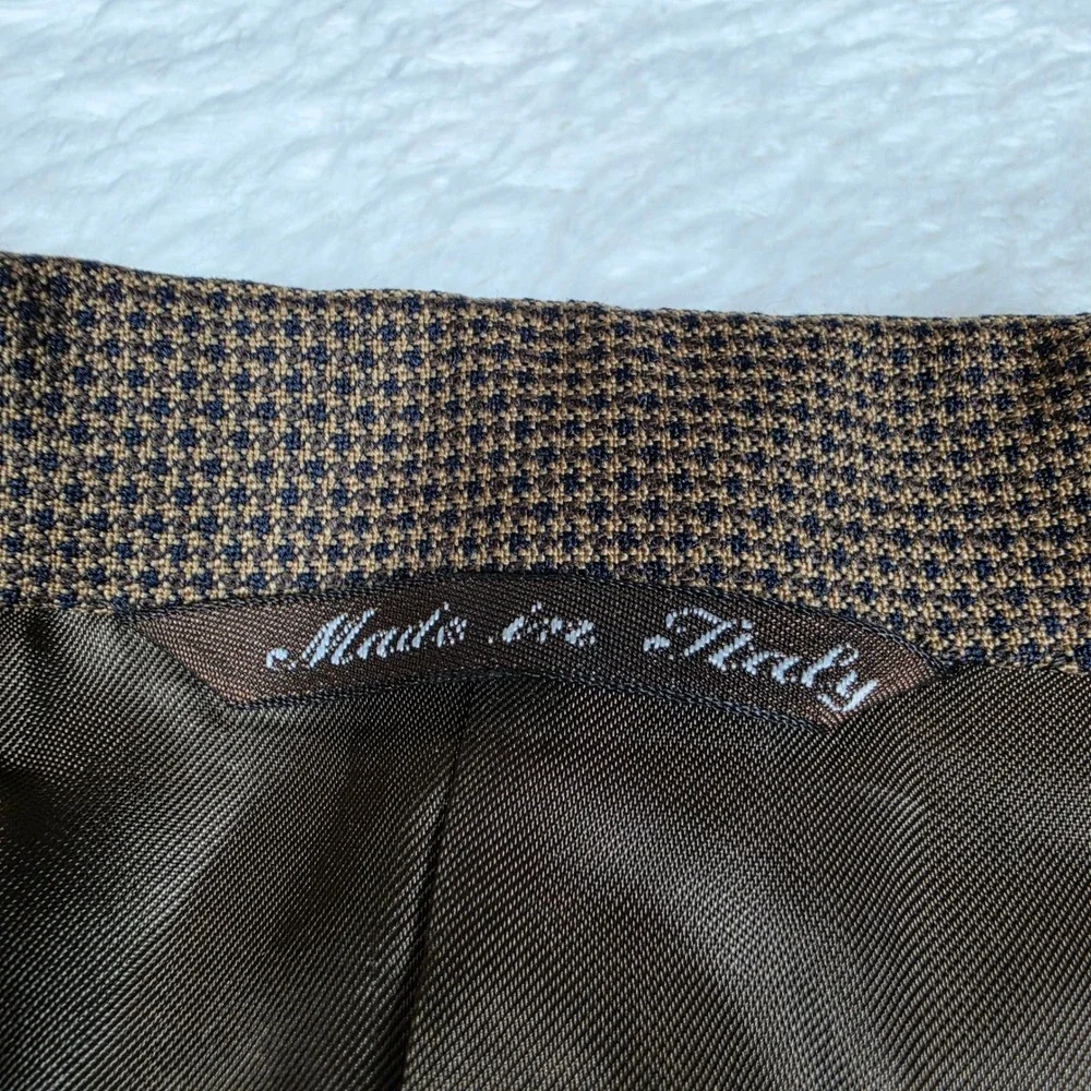 Canali Milano Full Suit Men 48(38) Brown Wool Micro-check 2-Button Pleated 32x29